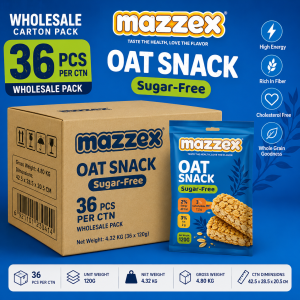 Mazzex Sugar-Free Oat Snack Wholesale Carton Pack MOQ 36 x 120g | High Fiber Healthy Oat Bars