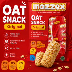 Mazzex Original Oat Snack Bars 120g – Crunchy Whole Grain Oat Snack | High Fiber Healthy Snack for Kids & Adults