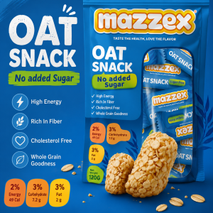 Mazzex Sugar-Free Oat Snack Bars 120g – Healthy High Fiber Oat Snack | No Added Sugar | Crunchy Whole Grain Snack