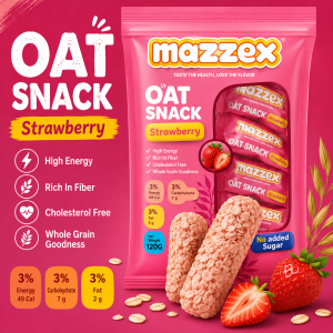 Mazzex Strawberry Oat Snack Bars 120g | No Added Sugar High Fiber Oat Snack