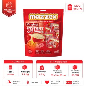 Mazzex Original Instant Oat Drink | 450g (15 × 30g Sachets) | High-Fiber Whole Grain Instant Oat Beverage | 1 CTN (16 Packs)