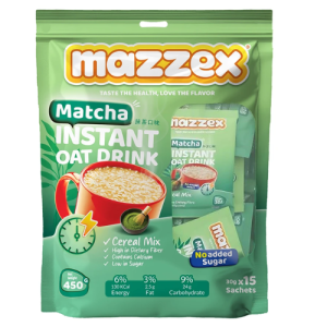 Mazzex Instant Oat Matcha Drink No Sugar Added | 450g | Dairy-Free Sugar-Free Matcha Oat Drink Mix | Vegan Instant Beverage