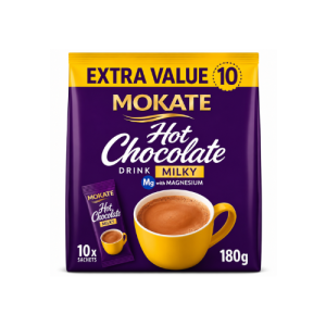 Mokate Hot Chocolate Milky Drink | 10 Sachets x 18g | Creamy Instant Milk Chocolate Beverage Mix | 180g