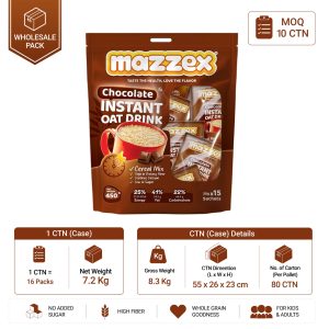 Mazzex Instant Oat Drink Chocolate | 450g | Chocolate Oat Drink Mix | Vegan Instant Oat Beverage | 1 CTN (16 Packs)