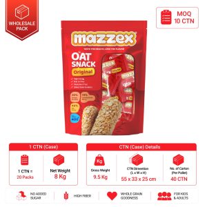 Mazzex Original Oat Snack | 400g | High-Fiber Whole Grain Oat Snack for Kids & Adults | 1 CTN (20 Packs)