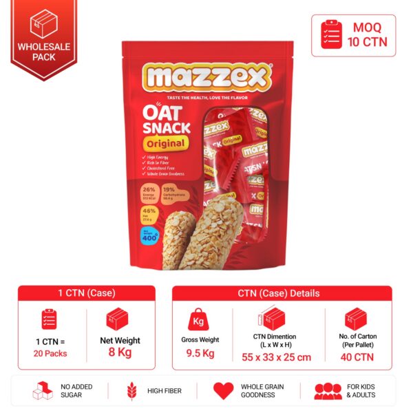 Mazzex Original Oat Snack | 400g | High-Fiber Whole Grain Oat Snack for Kids & Adults | 1 CTN (20 Packs)
