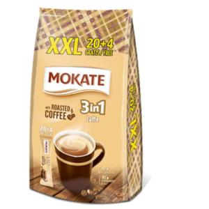 Mokate 3 in 1 Latte Roasted Instant Coffee XXL | 24 Sachets x 15g | Creamy Roasted Latte Coffee Mix | 360g| 24 Sachets x 15g | Creamy Roasted Latte Coffee Mix | 360g
