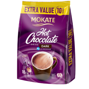 Mokate Hot Chocolate Dark Drink | 10 Sachets x 18g | Rich Instant Dark Chocolate Beverage Mix | 180g