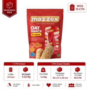 Mazzex Original Oat Snack | 120g | High-Fiber Whole Grain Original Oat Snack | 1 CTN (36 Packs)